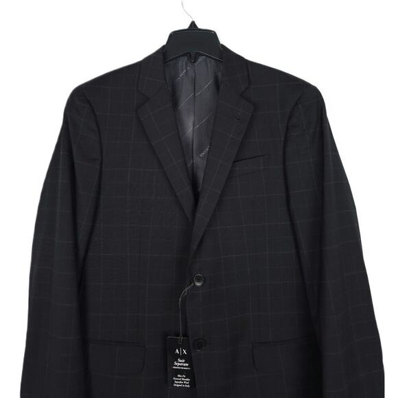 Armani Exchange Men's Slim-Fit Stretch Wool Suit Jacket Black Windowpane 38R NWT - Picture 4 of 7